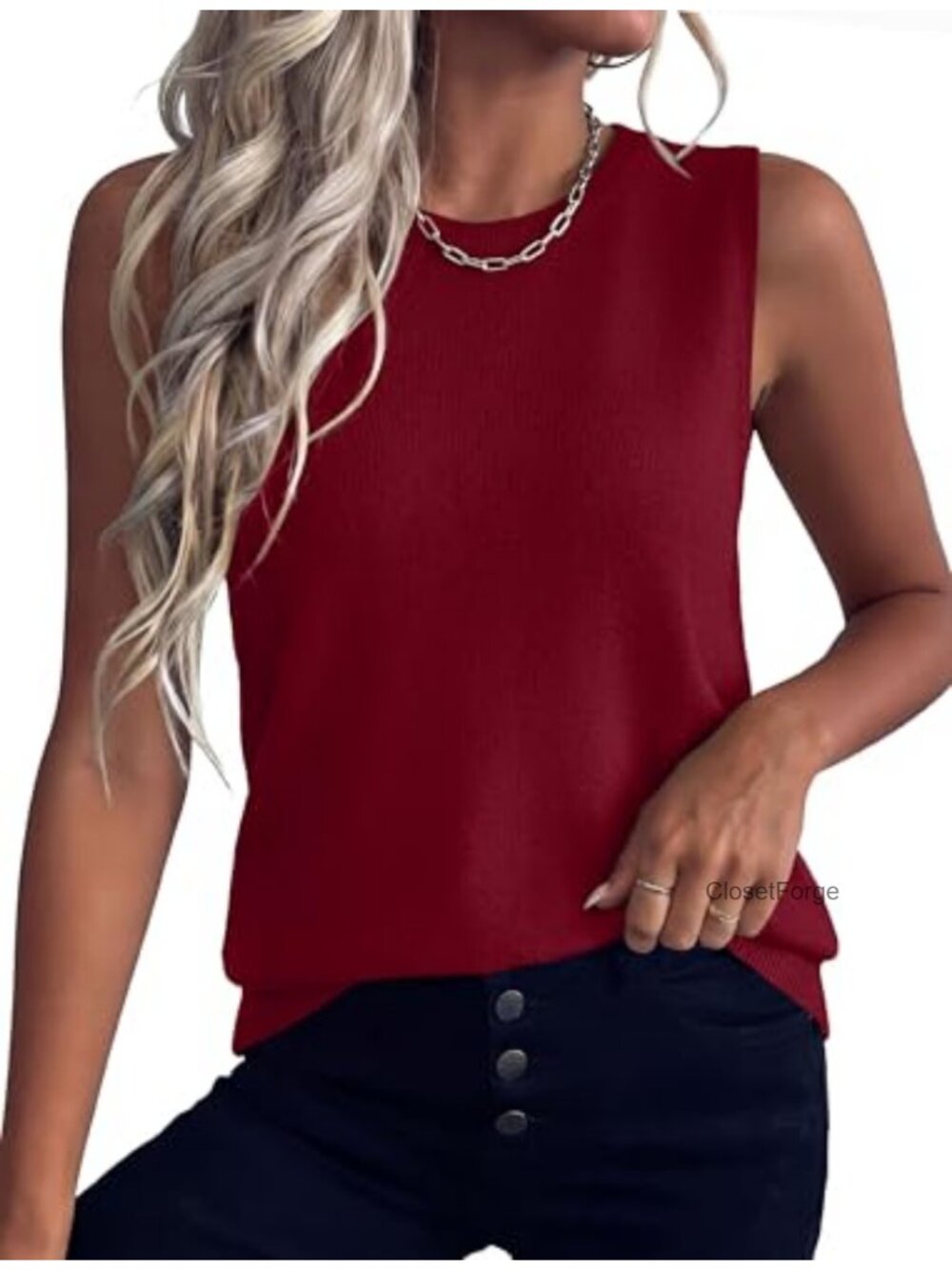 Sweater Vest Women Crewneck Ribbed Knit Tank Sleeveless Summer Office Work